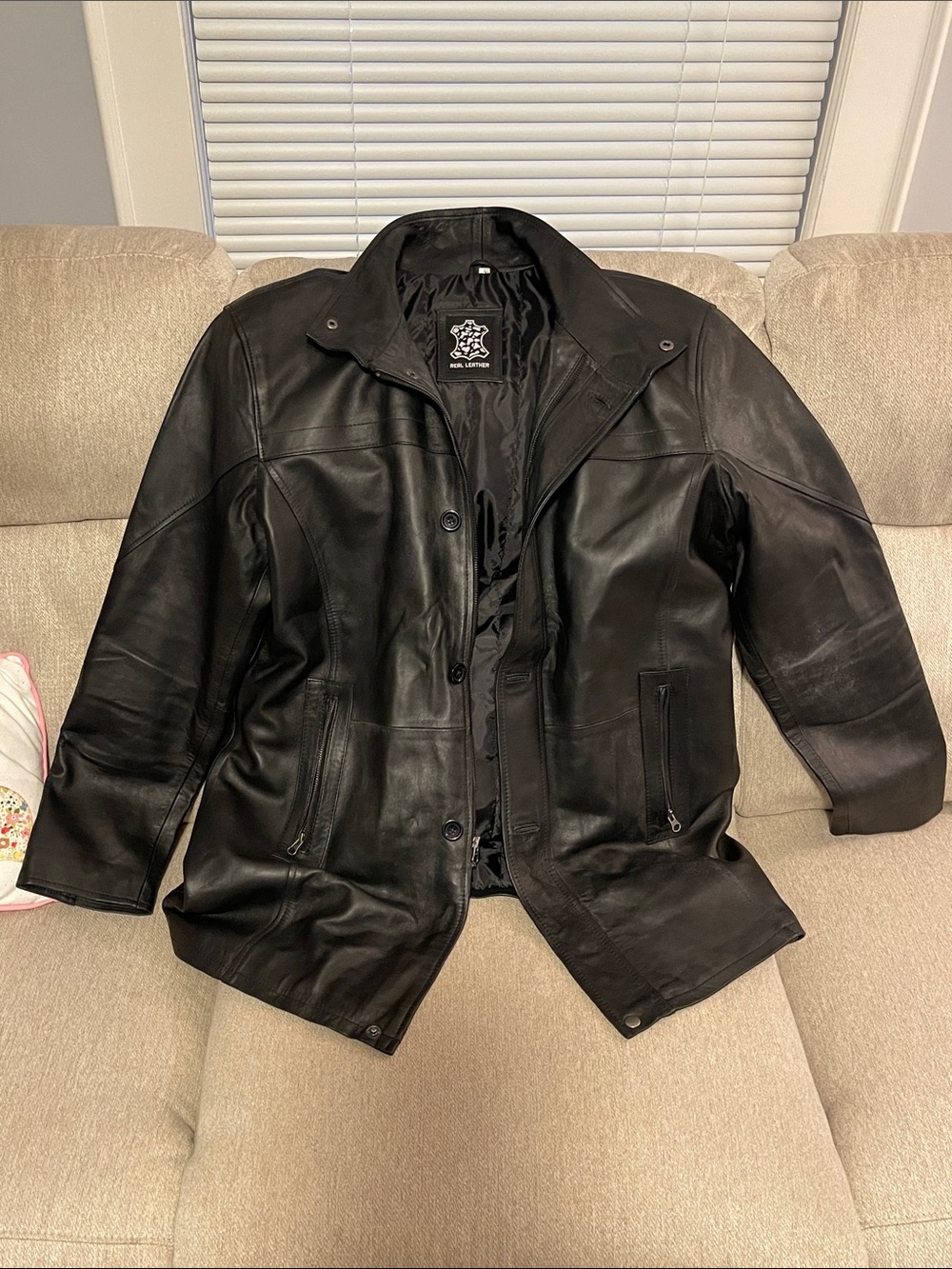 "Real Leather "Black Leather Jacket - Classic Coat size XL